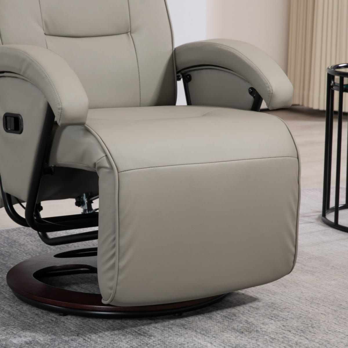 PU Recliner with Footrest, Lounge Chair with 135° Adjustable Backrest, Swivel Wood Base, Padded Seat & Armrests