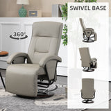 PU Recliner with Footrest, Lounge Chair with 135° Adjustable Backrest, Swivel Wood Base, Padded Seat & Armrests