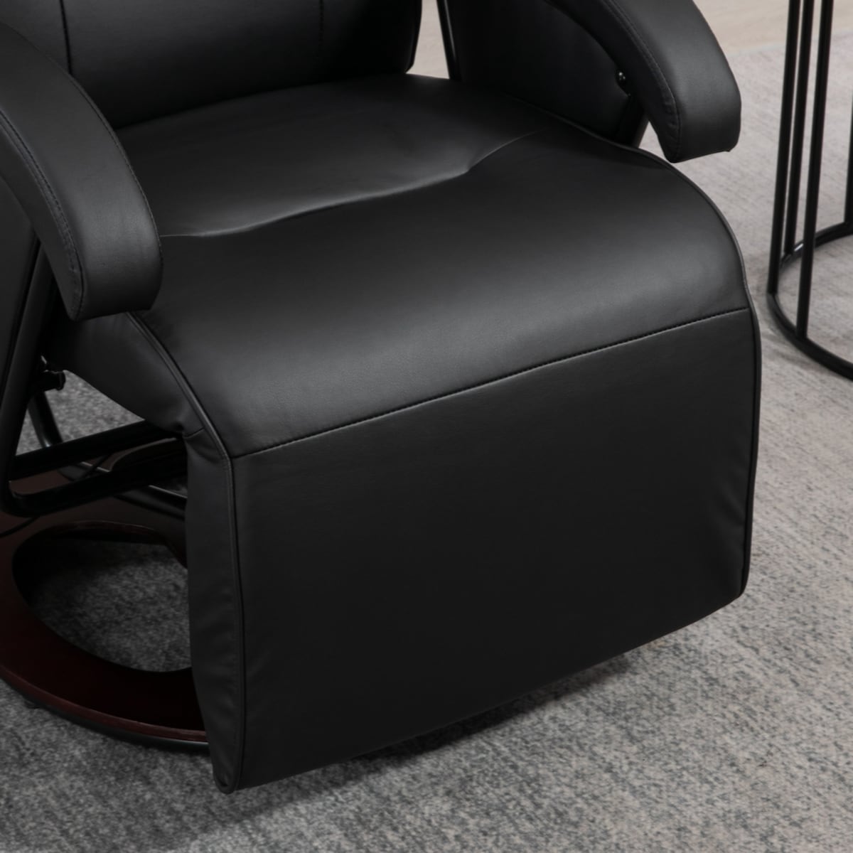 PU Recliner with Footrest, Lounge Chair with 135° Adjustable Backrest, Swivel Wood Base, Padded Seat & Armrests