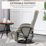 PU Recliner with Footrest, Lounge Chair with 135° Adjustable Backrest, Swivel Wood Base, Padded Seat & Armrests