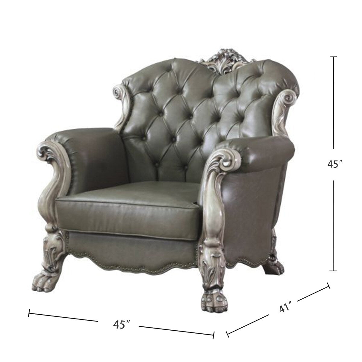 PU Upholstered Chair with 1 Pillow in Vintage Bone White