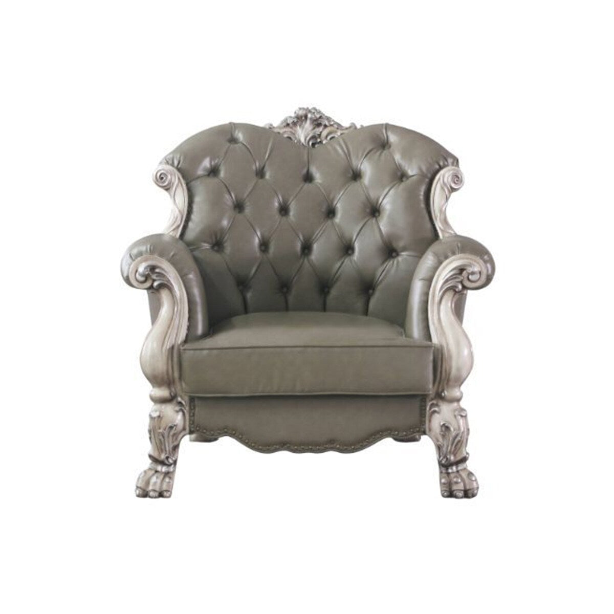 PU Upholstered Chair with 1 Pillow in Vintage Bone White