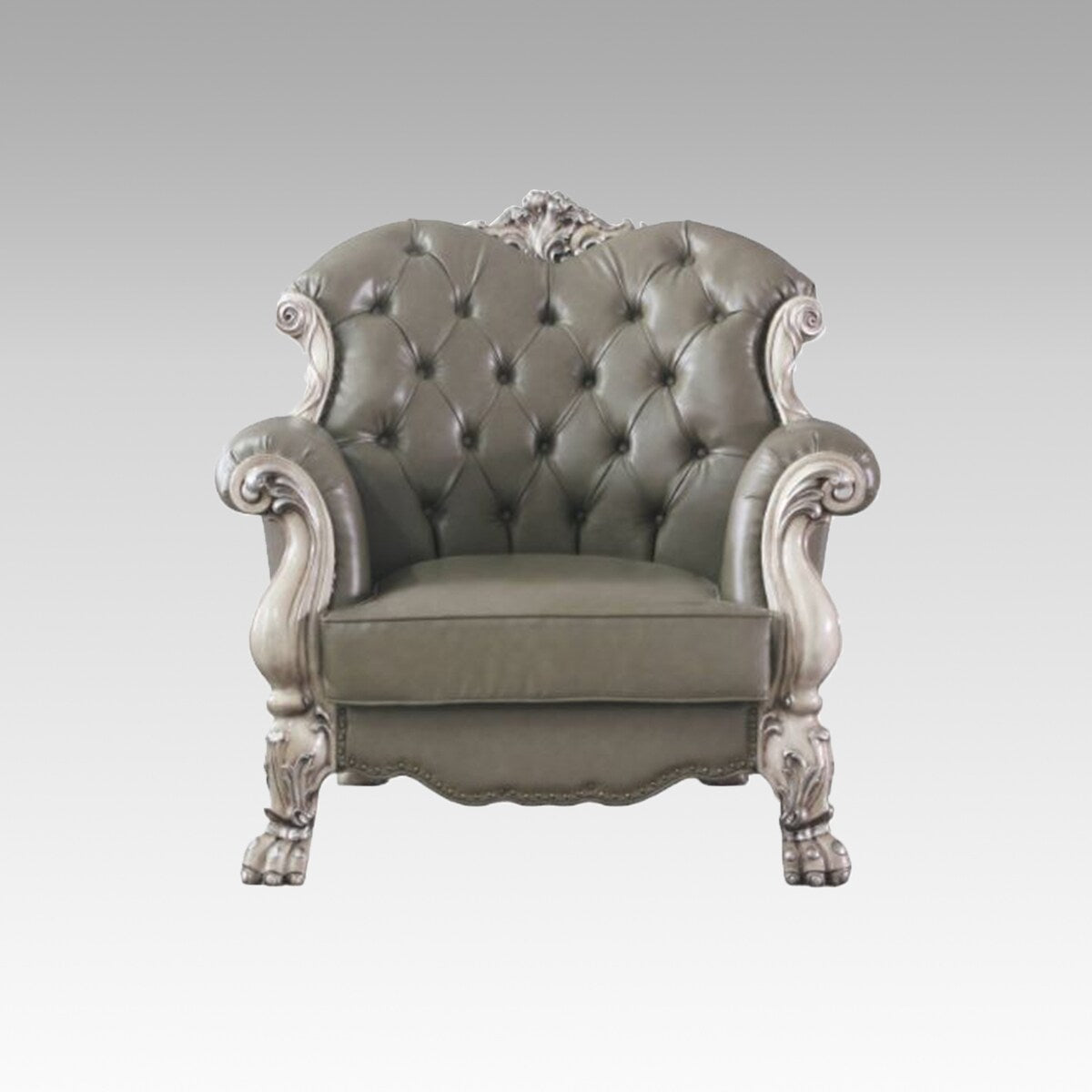 PU Upholstered Chair with 1 Pillow in Vintage Bone White