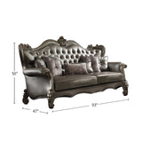 PU Upholstered Sofa with 6 Pillows in Antique Platinum and Silver