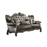 PU Upholstered Sofa with 6 Pillows in Antique Platinum and Silver