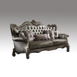 PU Upholstered Sofa with 6 Pillows in Antique Platinum and Silver