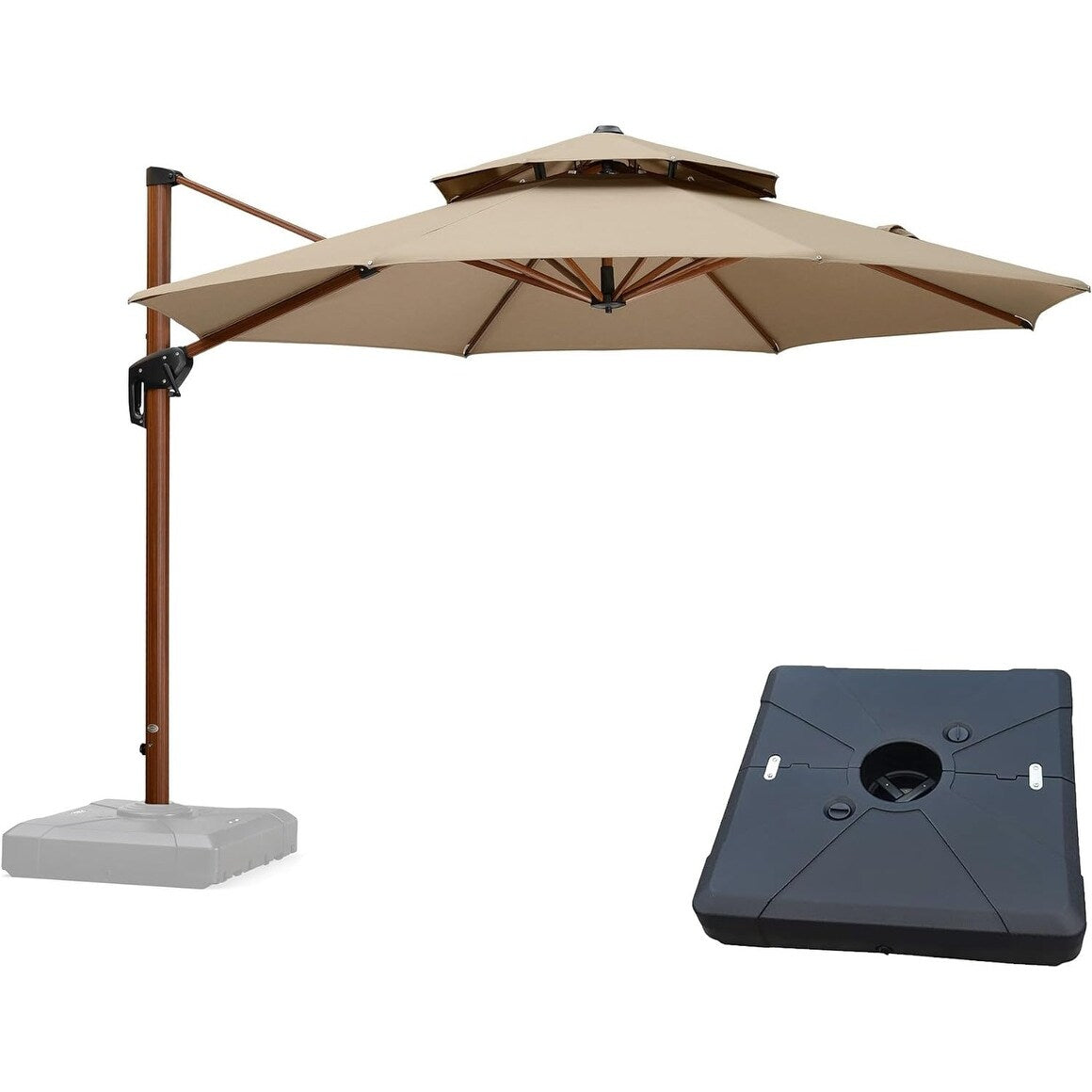 PURPLE LEAF 11ft Round Sunbrella Patio Cantilever Umbrella with Base