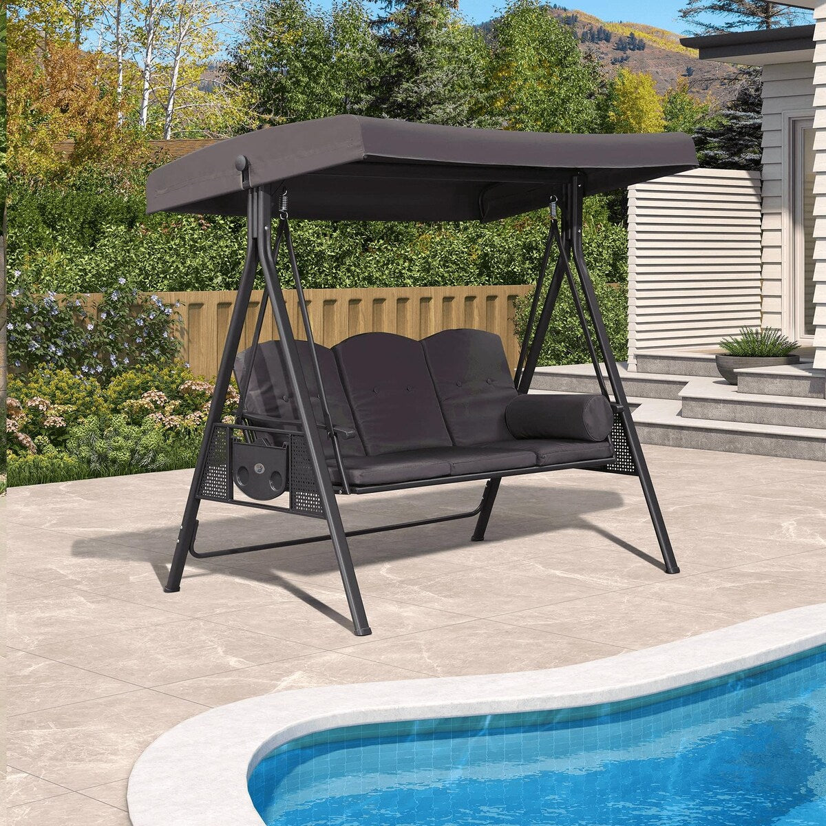 PURPLE LEAF Outdoor Patio Porch Swing with Stand, Chair with Adjustable Tilt Canopy All-Weather Steel Frame for Backyard