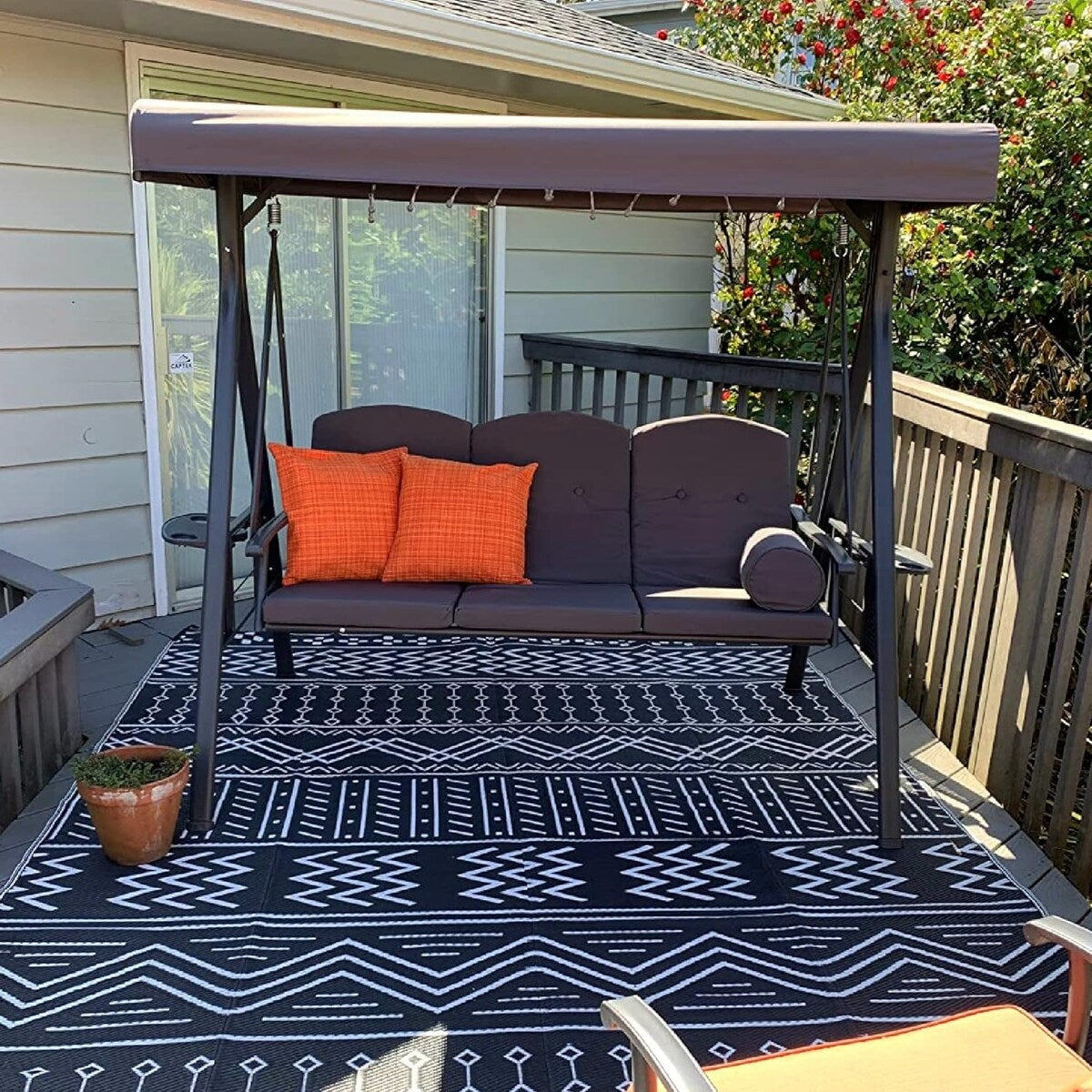 PURPLE LEAF Outdoor Patio Porch Swing with Stand, Chair with Adjustable Tilt Canopy All-Weather Steel Frame for Backyard
