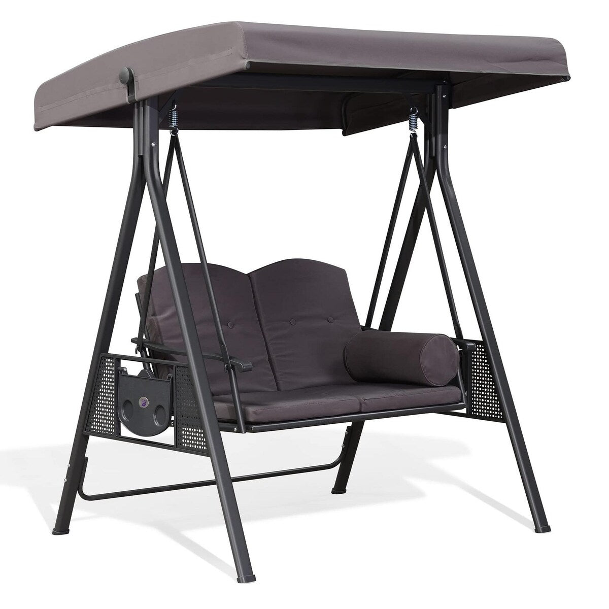 PURPLE LEAF Outdoor Patio Porch Swing with Stand, Chair with Adjustable Tilt Canopy All-Weather Steel Frame for Backyard