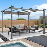 PURPLE LEAF Outdoor Retractable Aluminum Pergola Grey Wood Grain Frame Gazebo With Adjustable Shade Canopy
