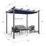 PURPLE LEAF Outdoor Retractable Aluminum Pergola Grey Wood Grain Frame Gazebo With Adjustable Shade Canopy