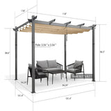 PURPLE LEAF Outdoor Retractable Aluminum Pergola Grey Wood Grain Frame Gazebo With Adjustable Shade Canopy