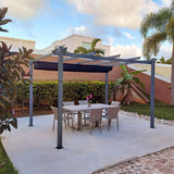 PURPLE LEAF Outdoor Retractable Aluminum Pergola Grey Wood Grain Frame Gazebo With Adjustable Shade Canopy