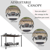PURPLE LEAF Outdoor Retractable Aluminum Pergola Grey Wood Grain Frame Gazebo w Lights