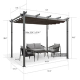 PURPLE LEAF Outdoor Retractable Aluminum Pergola Grey Wood Grain Frame Gazebo w Lights