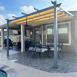 PURPLE LEAF Outdoor Retractable Aluminum Pergola Grey Wood Grain Frame Gazebo w Lights