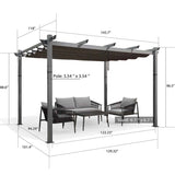 PURPLE LEAF Outdoor Retractable Aluminum Pergola Grey Wood Grain Frame Gazebo w Lights