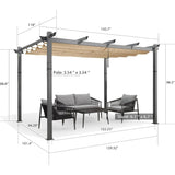 PURPLE LEAF Outdoor Retractable Aluminum Pergola Grey Wood Grain Frame Gazebo w Lights
