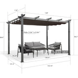 PURPLE LEAF Outdoor Retractable Aluminum Pergola Grey Wood Grain Frame Gazebo w Lights