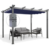 PURPLE LEAF Outdoor Retractable Aluminum Pergola Grey Wood Grain Frame Gazebo w Lights