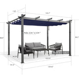 PURPLE LEAF Outdoor Retractable Aluminum Pergola Grey Wood Grain Frame Gazebo w Lights