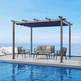 PURPLE LEAF Outdoor Retractable Aluminum Pergola Grey Wood Grain Frame Gazebo w Lights