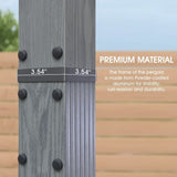PURPLE LEAF Outdoor Retractable Aluminum Pergola Grey Wood Grain Frame Gazebo w Lights
