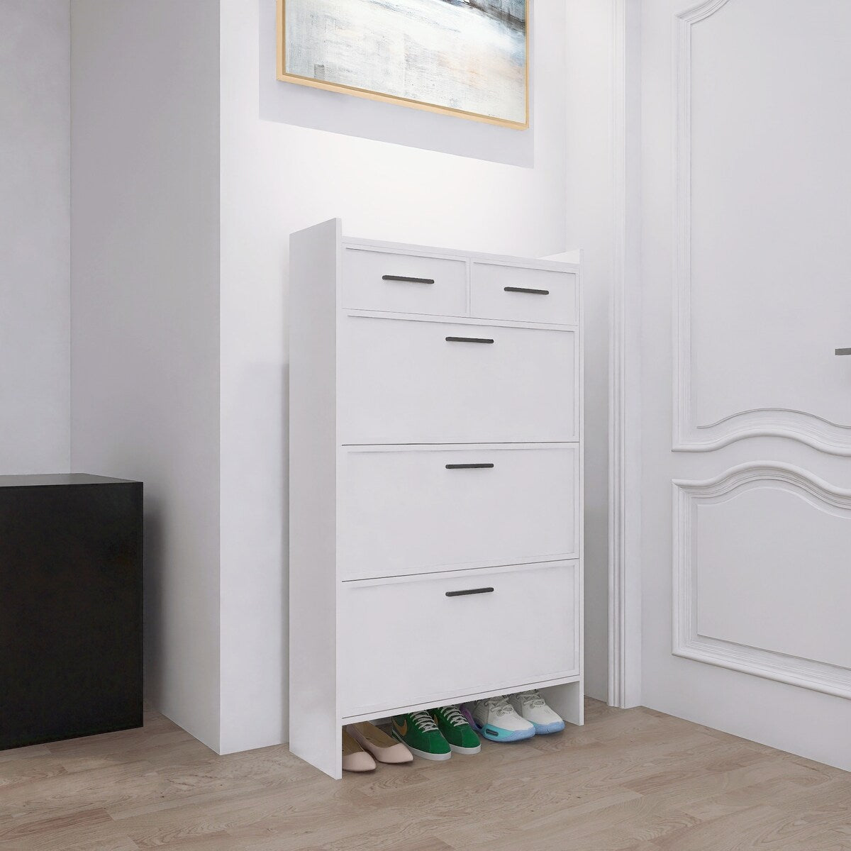 PVC Surface Shaker Shape Door Shoe Rack 3 Doors Shoe Cabinet