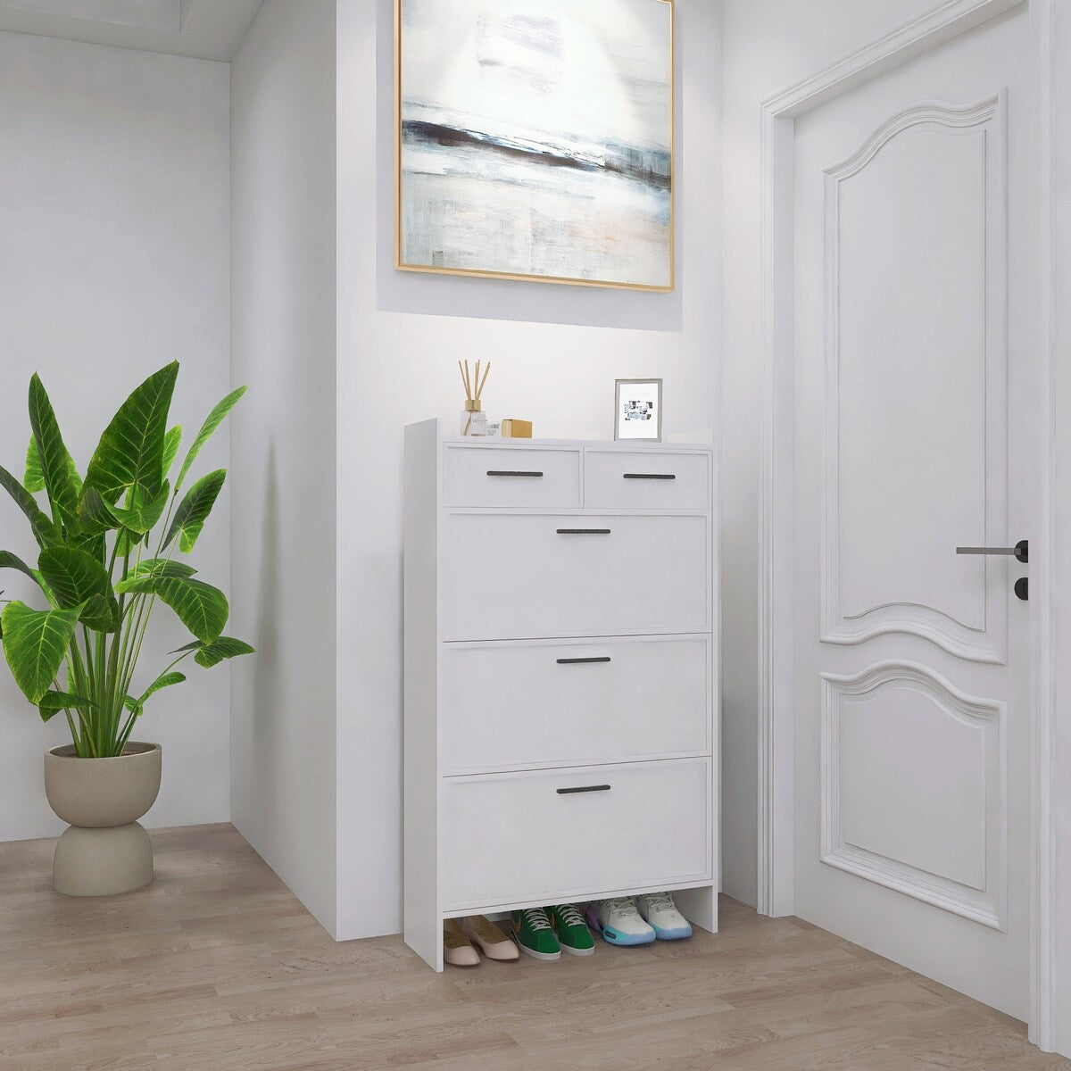 PVC Surface Shaker Shape Door Shoe Rack 3 Doors Shoe Cabinet
