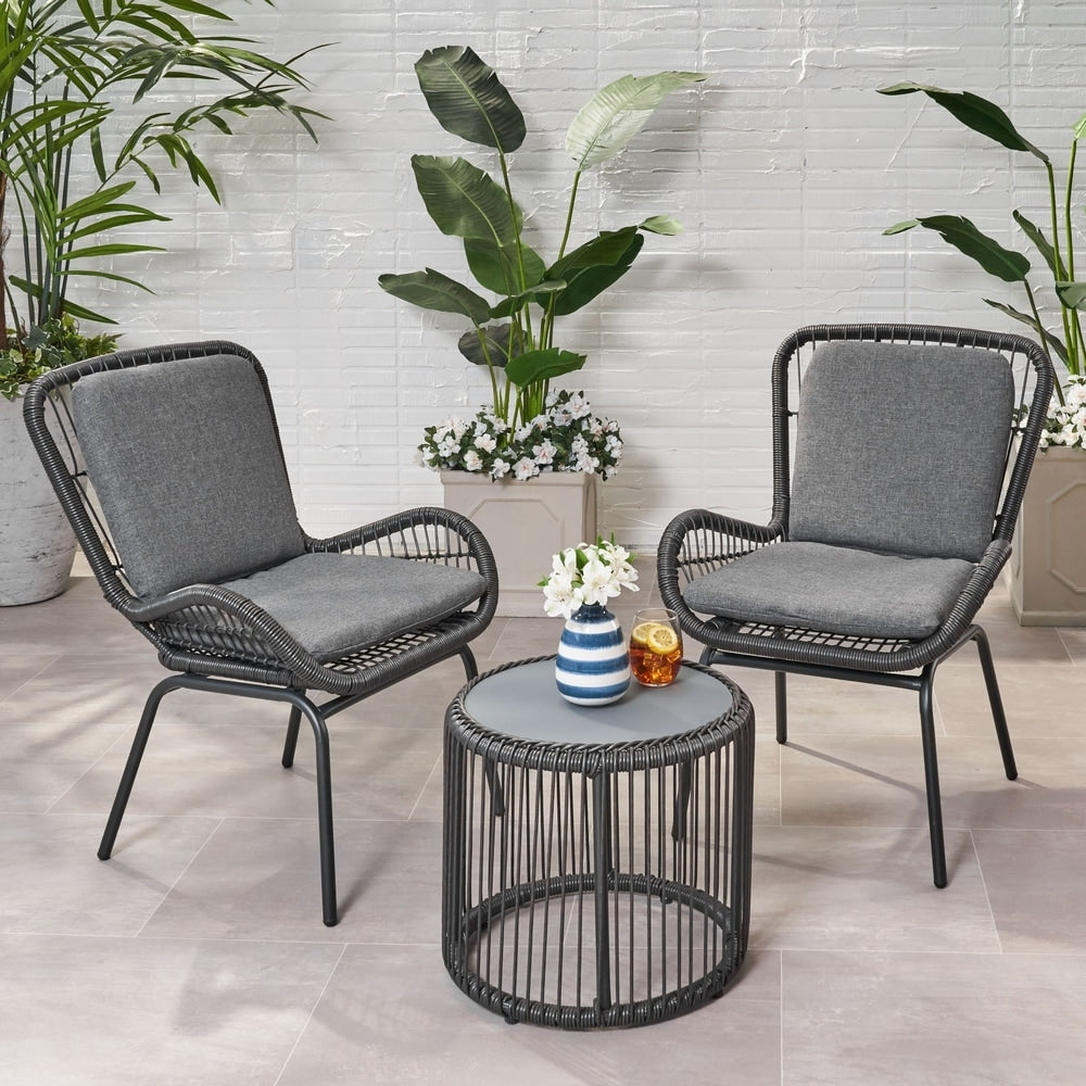 Pabrico Outdoor Wicker Chat Set with Cushions by Christopher Knight Home