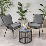 Pabrico Outdoor Wicker Chat Set with Cushions by Christopher Knight Home