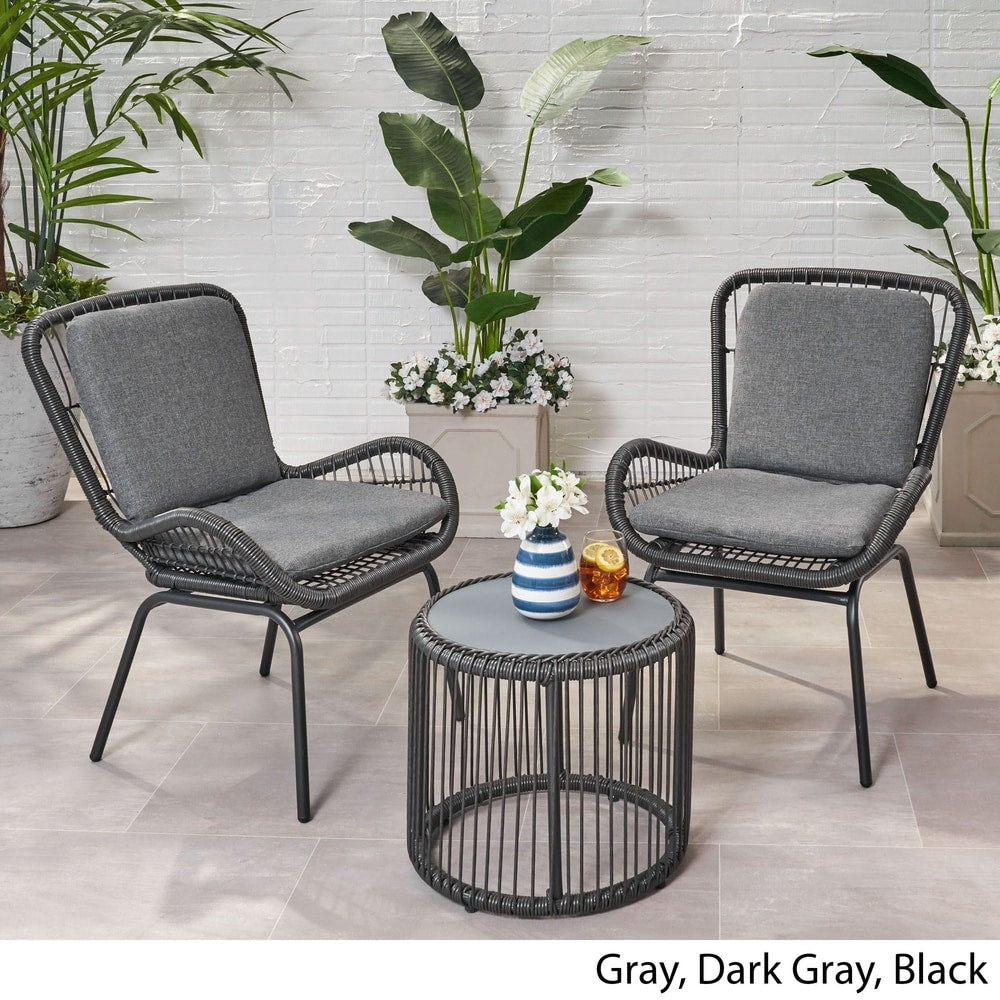 Pabrico Outdoor Wicker Chat Set with Cushions by Christopher Knight Home