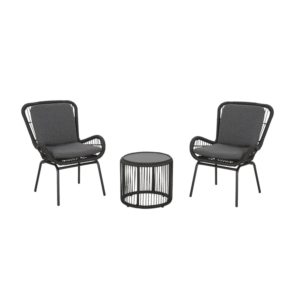 Pabrico Outdoor Wicker Chat Set with Cushions by Christopher Knight Home