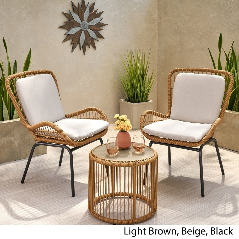 Pabrico Outdoor Wicker Chat Set with Cushions by Christopher Knight Home