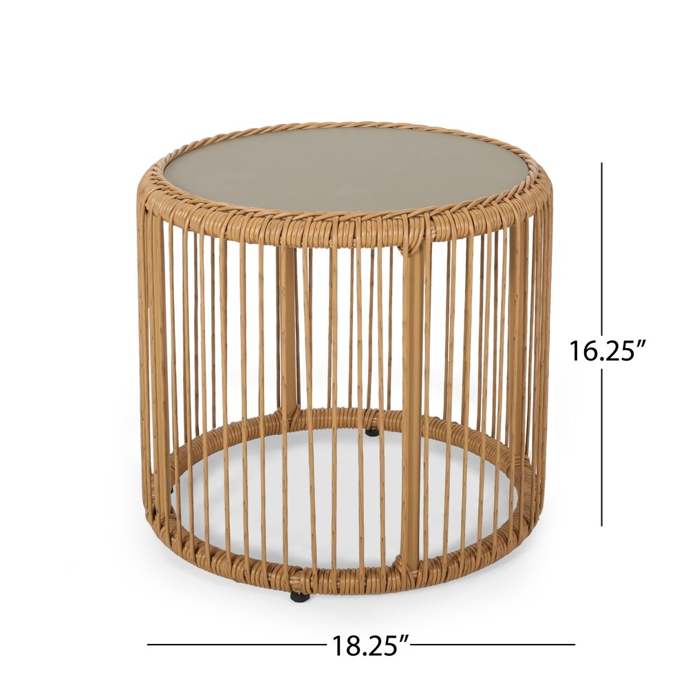 Pabrico Outdoor Wicker Side Table with Tempered Glass Top by Christopher Knight Home