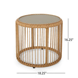 Pabrico Outdoor Wicker Side Table with Tempered Glass Top by Christopher Knight Home