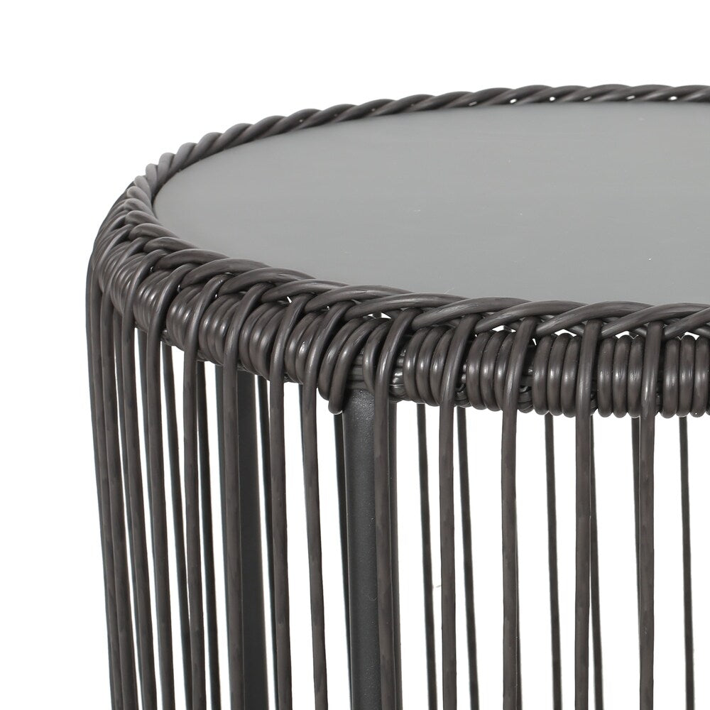 Pabrico Outdoor Wicker Side Table with Tempered Glass Top by Christopher Knight Home