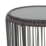 Pabrico Outdoor Wicker Side Table with Tempered Glass Top by Christopher Knight Home