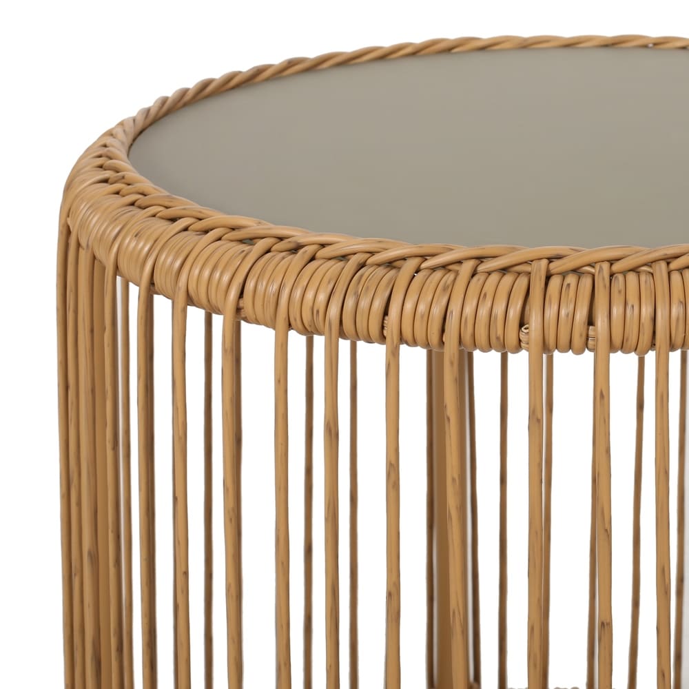 Pabrico Outdoor Wicker Side Table with Tempered Glass Top by Christopher Knight Home