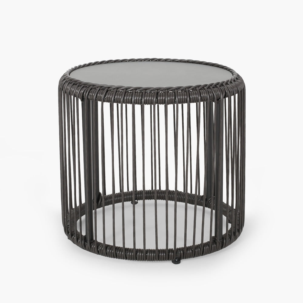 Pabrico Outdoor Wicker Side Table with Tempered Glass Top by Christopher Knight Home
