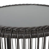Pabrico Outdoor Wicker Side Table with Tempered Glass Top by Christopher Knight Home