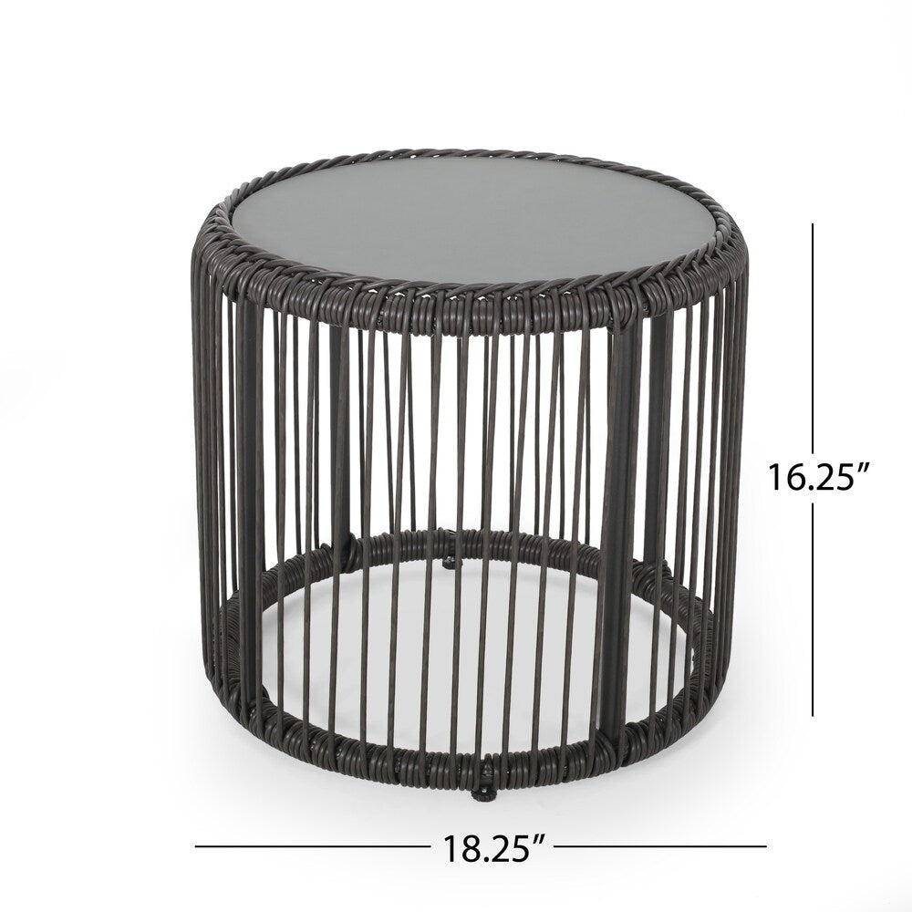 Pabrico Outdoor Wicker Side Table with Tempered Glass Top by Christopher Knight Home