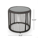 Pabrico Outdoor Wicker Side Table with Tempered Glass Top by Christopher Knight Home