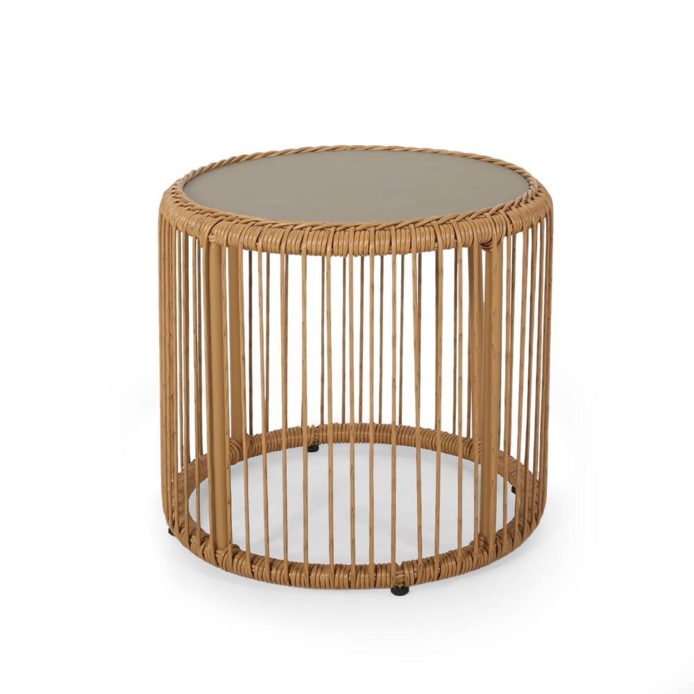 Pabrico Outdoor Wicker Side Table with Tempered Glass Top by Christopher Knight Home