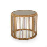 Pabrico Outdoor Wicker Side Table with Tempered Glass Top by Christopher Knight Home