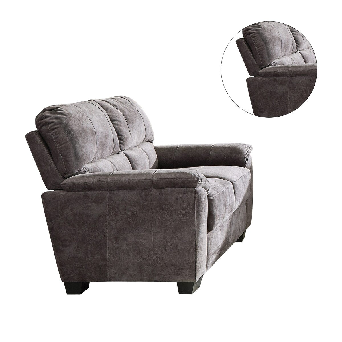 Padded Loveseat with Pillow Arms, Charcoal Grey