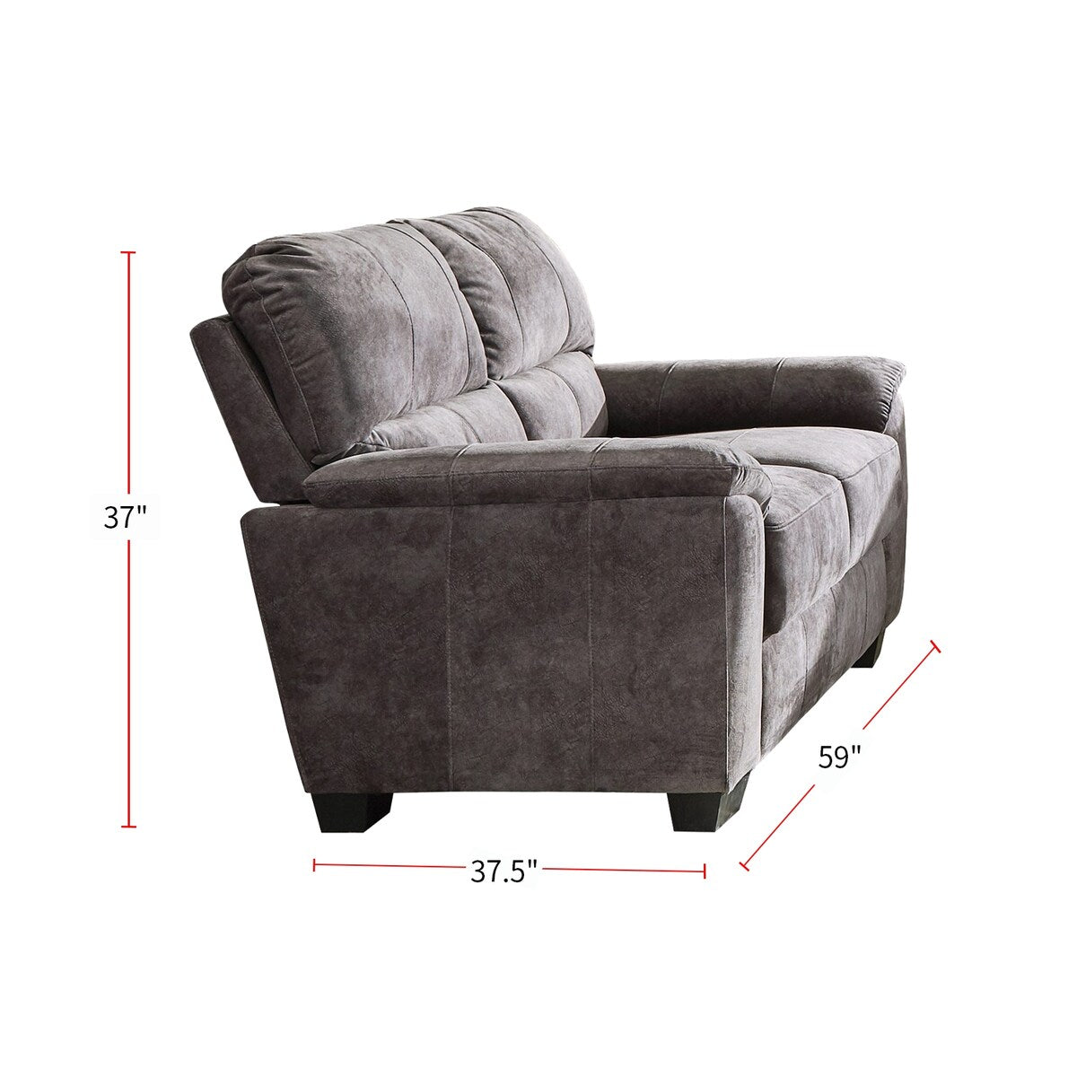 Padded Loveseat with Pillow Arms, Charcoal Grey