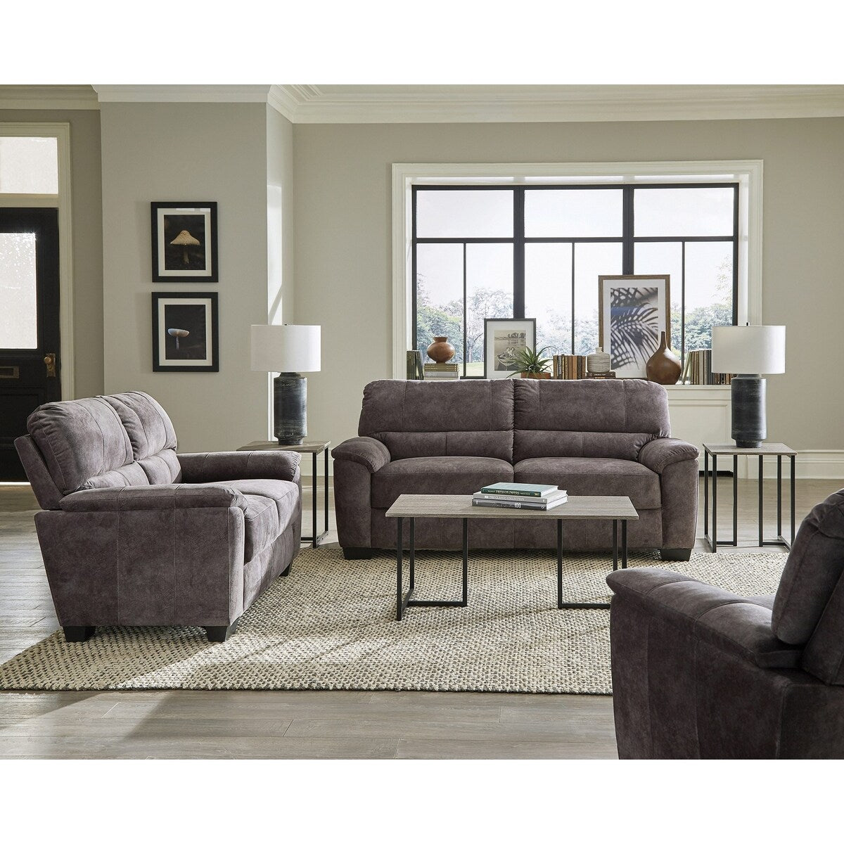 Padded Loveseat with Pillow Arms, Charcoal Grey