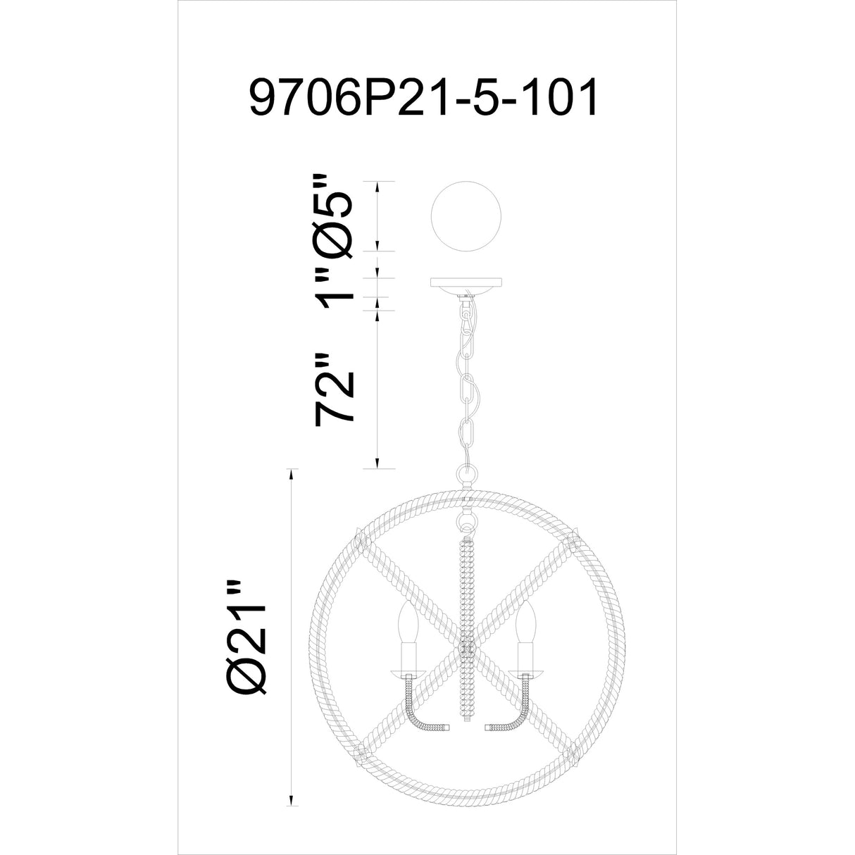 Padma 5 Light Up Chandelier With Black Finish